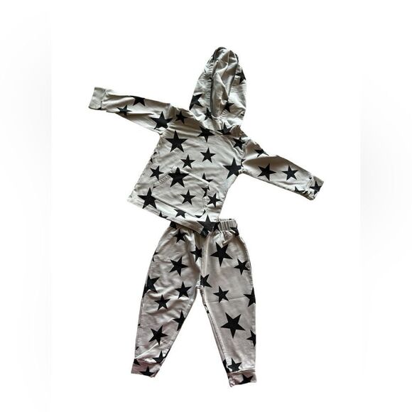Sweet Bamboo Hooded Jogger Set, Gray and Black Stars - Picture 2 of 3